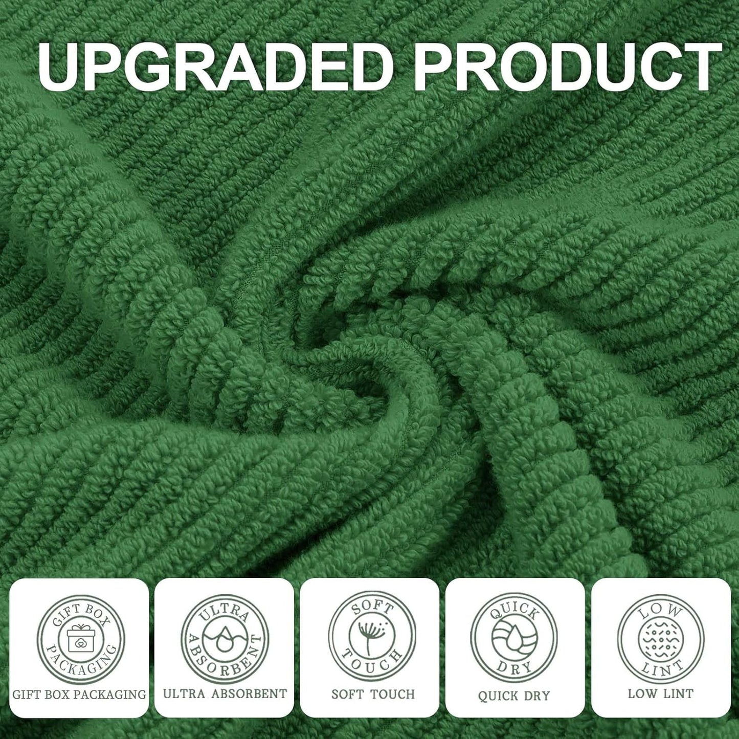 Green Hand Towels for Bathroom (4PC, Large 18"x28") - 100% Cotton | Quick Dry | Light Weight | Thick | Soft | Absorbency, Hand Towels for Showering, Bathroom Essentials Set, Hunter Green