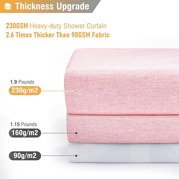 BTTN Extra Long Shower Curtain - 84 Inch Long Linen Textured Heavy Duty Fabric Shower Curtain Set with 12 Plastic Hooks, Hotel Spa Simple Polyester Bath Curtains for Bathroom, 72x 84,Pink