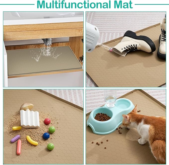 Waterproof Under Sink Mat 28" x 22", Silicone Cabinet Liner, Rubber Protector for Kitchen and Bathroom, Keeps Cabinets Clean, Dry, and Organized (Brown)