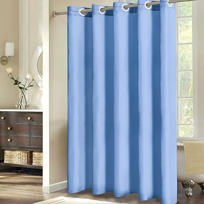 Extra Wide No Hook Light Blue Shower Curtain 108x72 Inch,Polyester Fabric Waterproof Shower Curtain Liner with 14 Plastic Split Grommets,Washable Shower Curtains for Bathroom Hotel Spa Luxury