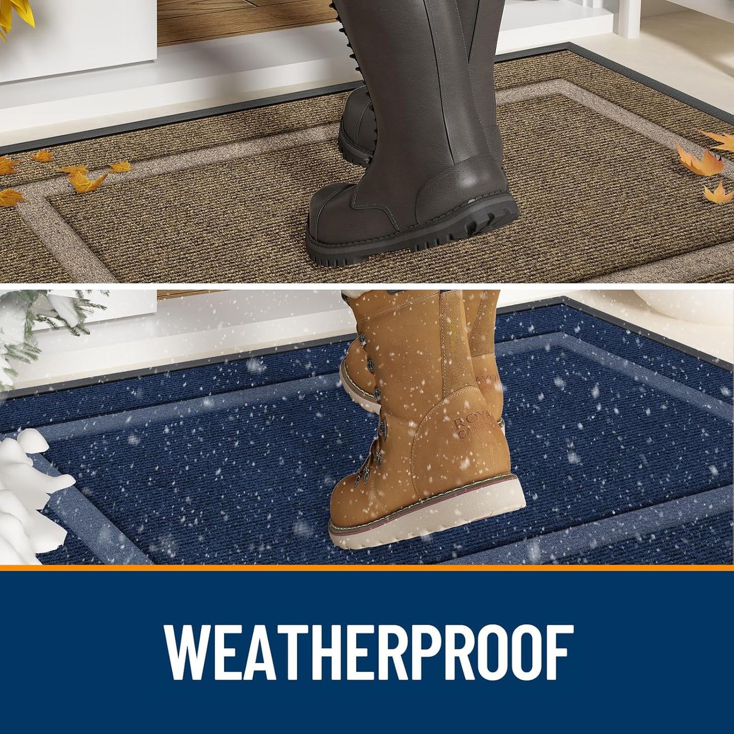 OLANLY Front Door Mat Indoor Outdoor Entrance, Waterproof All-Season, All-Weather Doormat, Sturdy Natural Rubber, Fade Resistant, Low Profile, Easy Clean Patio Porch Entryway Mat, 59x23, Beige