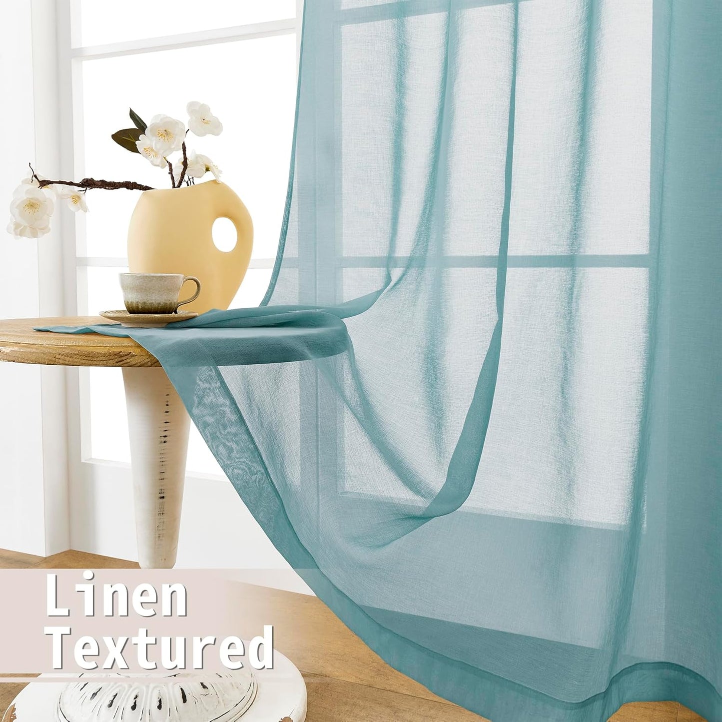 Tollpiz Small Sheer Door Curtain Closet Linen Textured Curtain Sheers Doorway Light Filtering Voile French Door Rod Pocket Curtains Patio Door, 25 x 40 inches Long, Dusty Blue, Set of 1 Panel