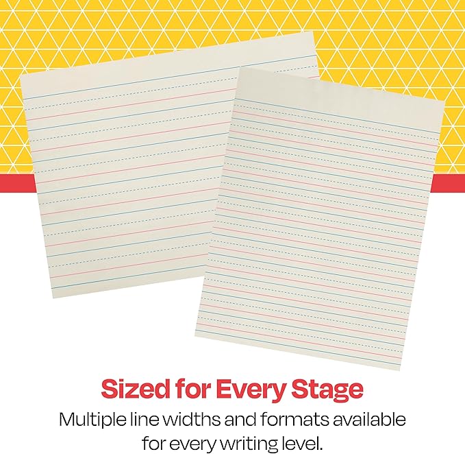 School Smart Zaner-Bloser Writing Paper, Handwriting Practice Lined Paper, Grade 3 to 4 Learning, 3/8 Inch Rule, 8 x 10-1/2 Inches, 500 Sheets