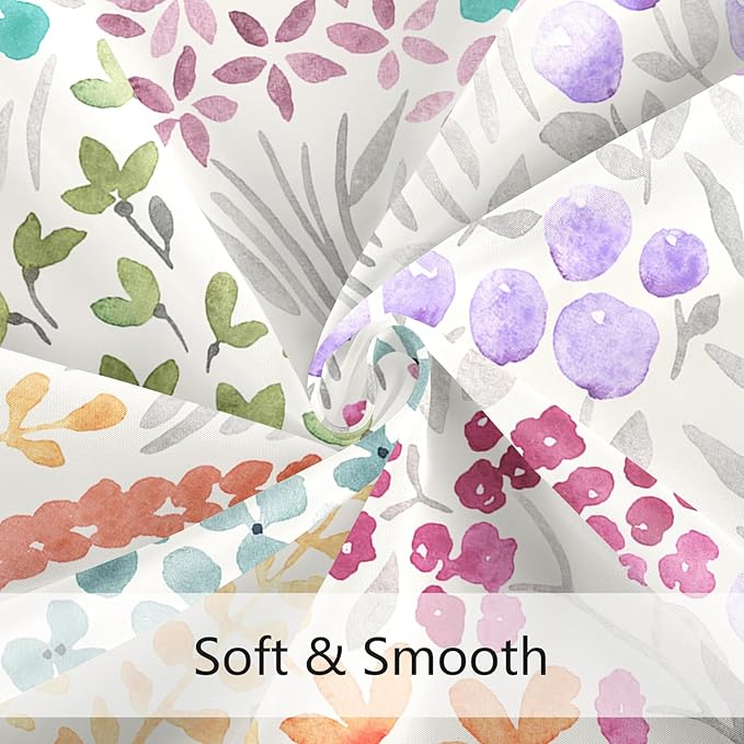 Cute Floral Shower Curtain 60x72, Teal Blue Boho Flower Fabric Shower Curtain, Turquoise Funky Watercolor Wildflower Shower Curtain Set, Cottagecore Bohemian Bathroom Decor