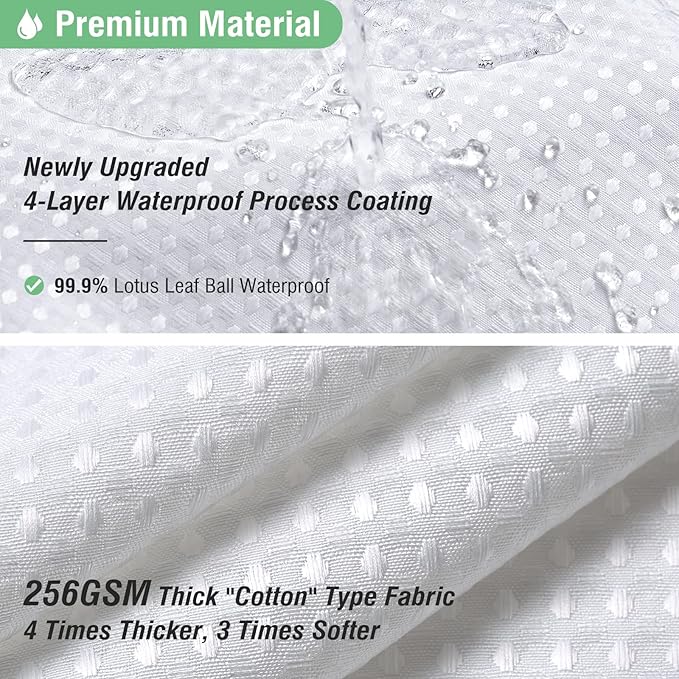 Dynamene Stall Fabric Shower Curtain - Waffle Weave 36 Inches Small Half Size Heavy Duty Cloth Shower Curtains for Bathroom, 256GSM Narrow Hotel Bath Curtain Set with 6 Plastic Hooks(36Wx72H, White)