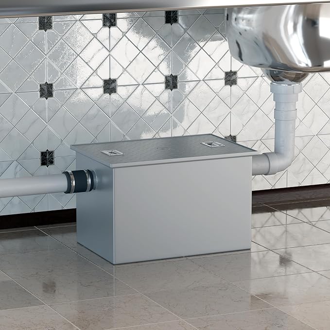 40 LB Commercial Grease Interceptor 20 GPM, Grease Trap with 3" Non-Threaded Connections, perfect ofr Kitchen, Restaurant, Hotel, Bar, Cafe, School
