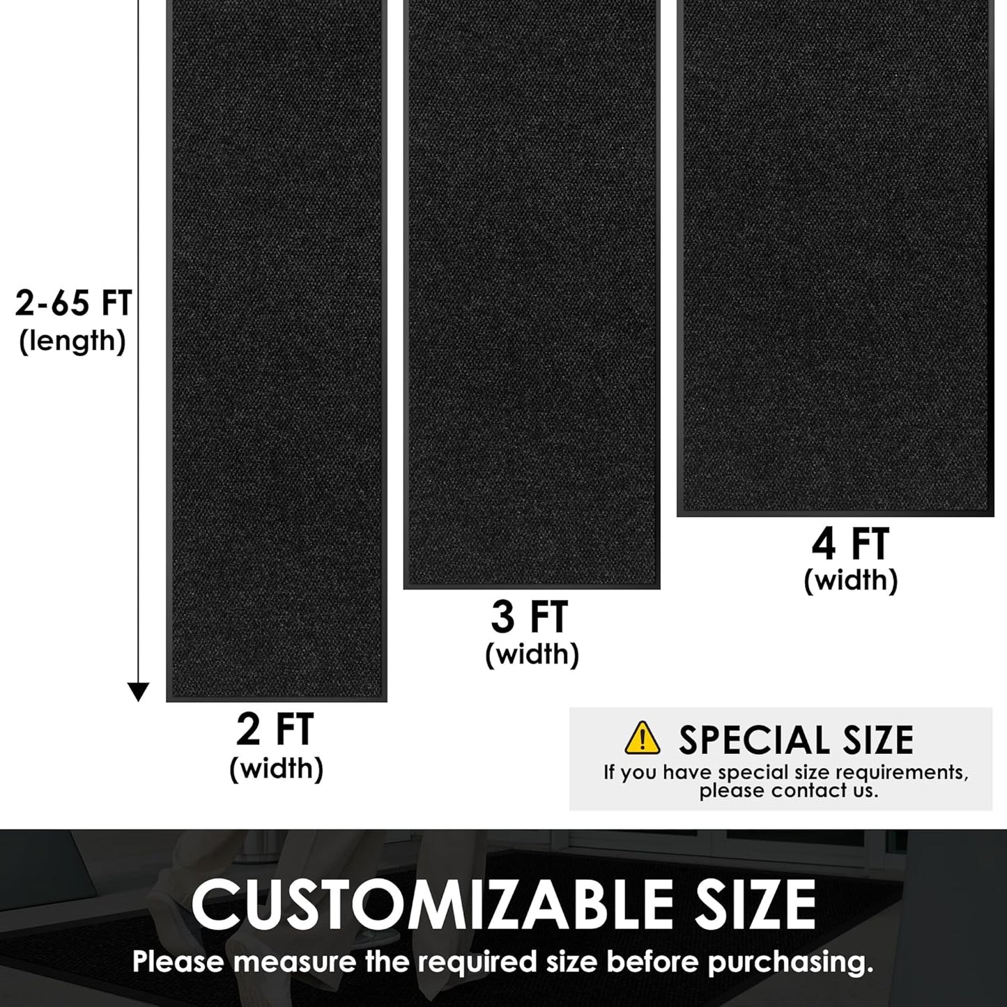 4′ x 28′ Front Door Mat Indoor Outdoor Entrance, Commercial Floor Mat Heavy Duty Dirt Trapper Entryway Doormat, Custom Size Non Slip Rubber Backing Welcome mat, Door Mat for High Traffic Area