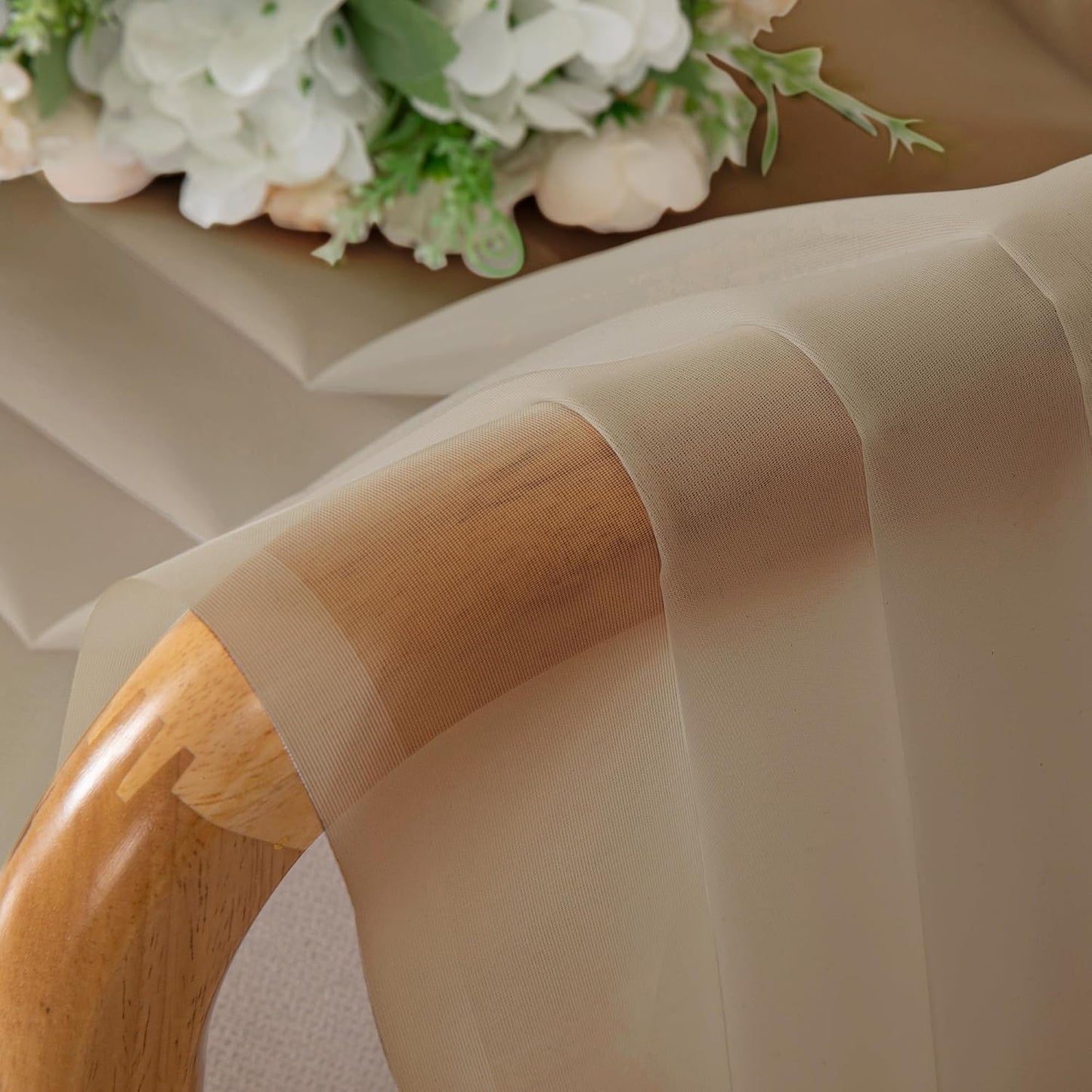 Chyhomenyc Taupe Sheer Curtains 45 Inch Long 2 Panels, Light Filtering Rod Pocket Voile Short Curtains Drapes for Living Room Bedroom Small Windows, 42Wx45L Inches