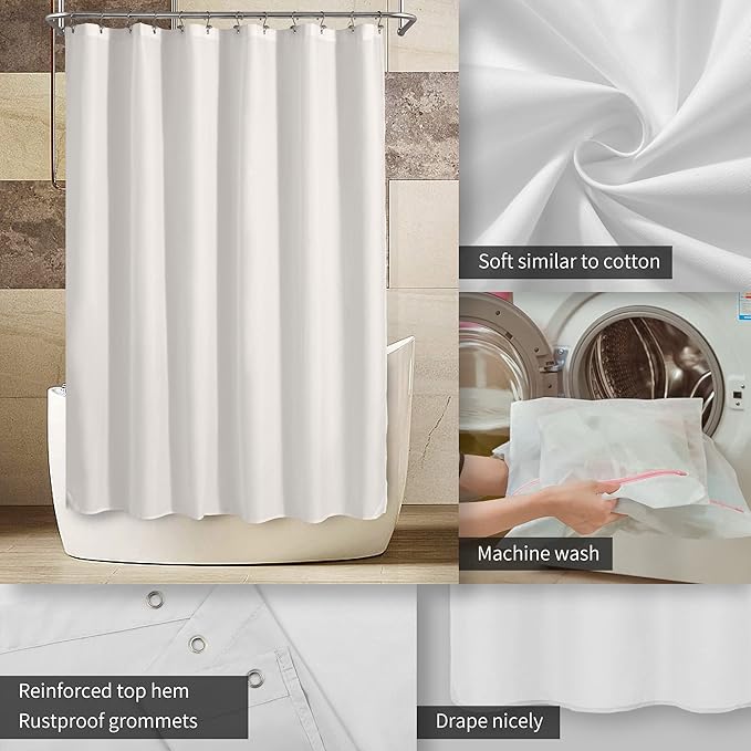 ALYVIA SPRING Extra Long Fabric Shower Curtain Liner Waterproof - 72" x 96", Soft & Lightweight X-Long Shower Curtain with Magnets, Machine Washable - 72x96, White
