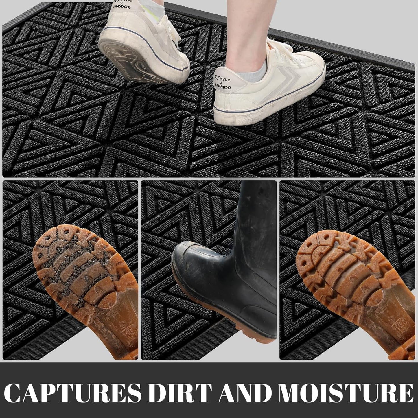 Yimobra Front Door Mat Outside Entrance 72 x 24, Waterproof and Washable Outdoor Mat, Non Slip Rubber Backing, Heavy Duty Welcome Matt for Home Entry Floor Porch Garage Office, Low Profile, Black