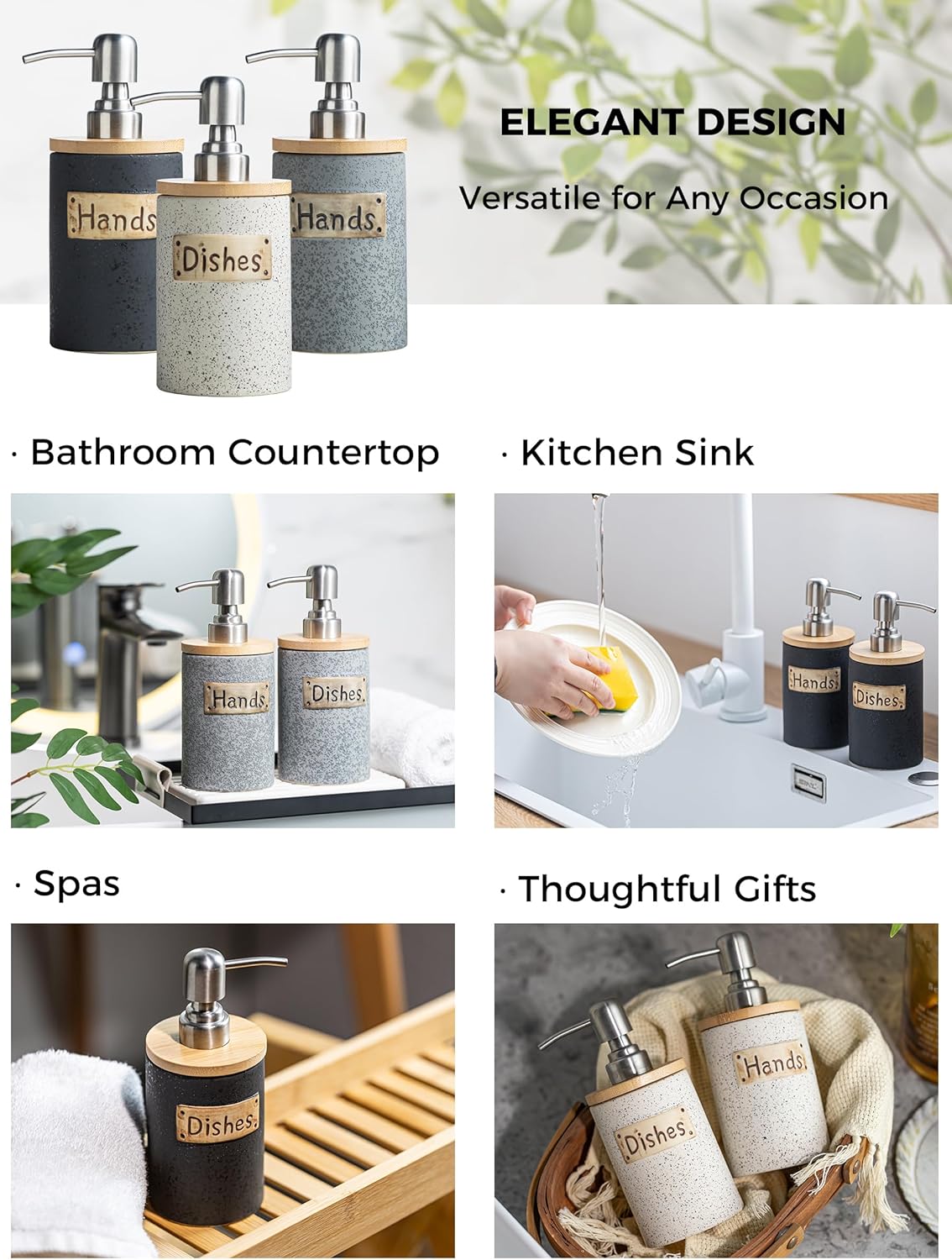 Kitchen Soap Dispenser Set, Ceramic Hand and Dish Soap Dispenser Set with Tray Collapsible Funnel, Hand Soap and Lotion Dispenser for Bathroom, White Bathroom Accessories