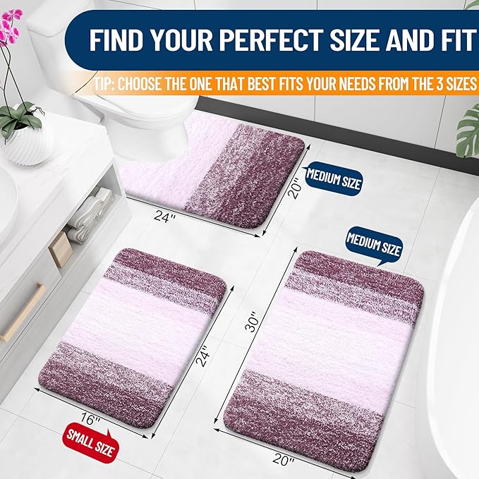 OLANLY Bathroom Rugs Mat 24x16, Extra Soft Absorbent Microfiber Bath Rugs, Rubber Backing, Quick Dry, Machine Washable Bath Mats for Bathroom Floor, Tub and Shower, Home Decor Accessories, Mauve