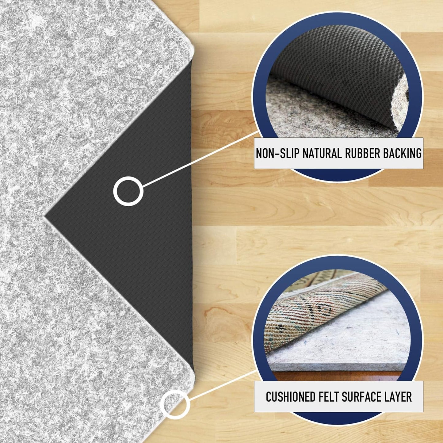 RUGPADUSA - Dual Surface - 4'x6' - 1/4" Thick - Felt + Rubber - Non-Slip Backing Rug Pad - Safe for All Floors