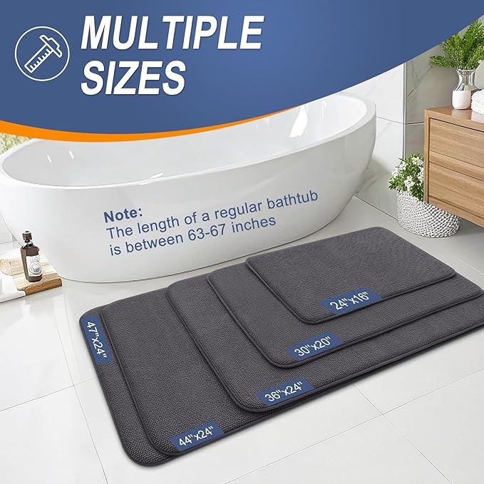 OLANLY Thick Memory Foam Bath Mats Rugs 50x30, Extra Soft Absorbent Bathroom Rug, Quick Dry Bath Mat, Non-Slip, Machine Washable Carpet for Bathroom, Tub and Shower, Home Decor Accessories, Dark Grey