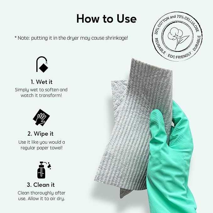 Swedish Dishcloths for Kitchen, 5 Pack Swedish Dish Cloths, Ultra Absorbent Reusable Paper Towels, Cellulose Sponge Cloths, Quick Drying, No Odor, Dishwasher Safe Green