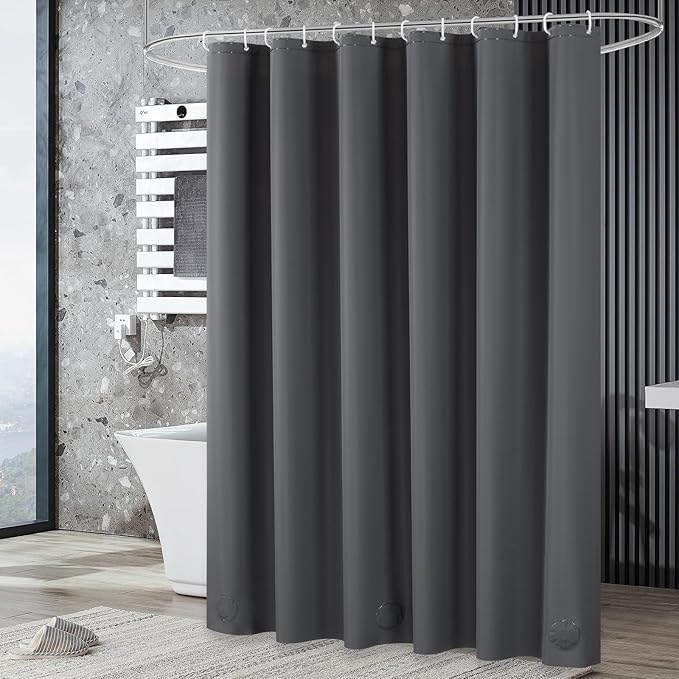 UFRIDAY Dark Grey Short Shower Curtain Liner Premium PEVA 72 x66 inch,Heavy Duty Shower Curtain with 3 Weighted Magnets, Plastic Waterproof Grey Shower Curtains for Bathroom with 12 Hooks