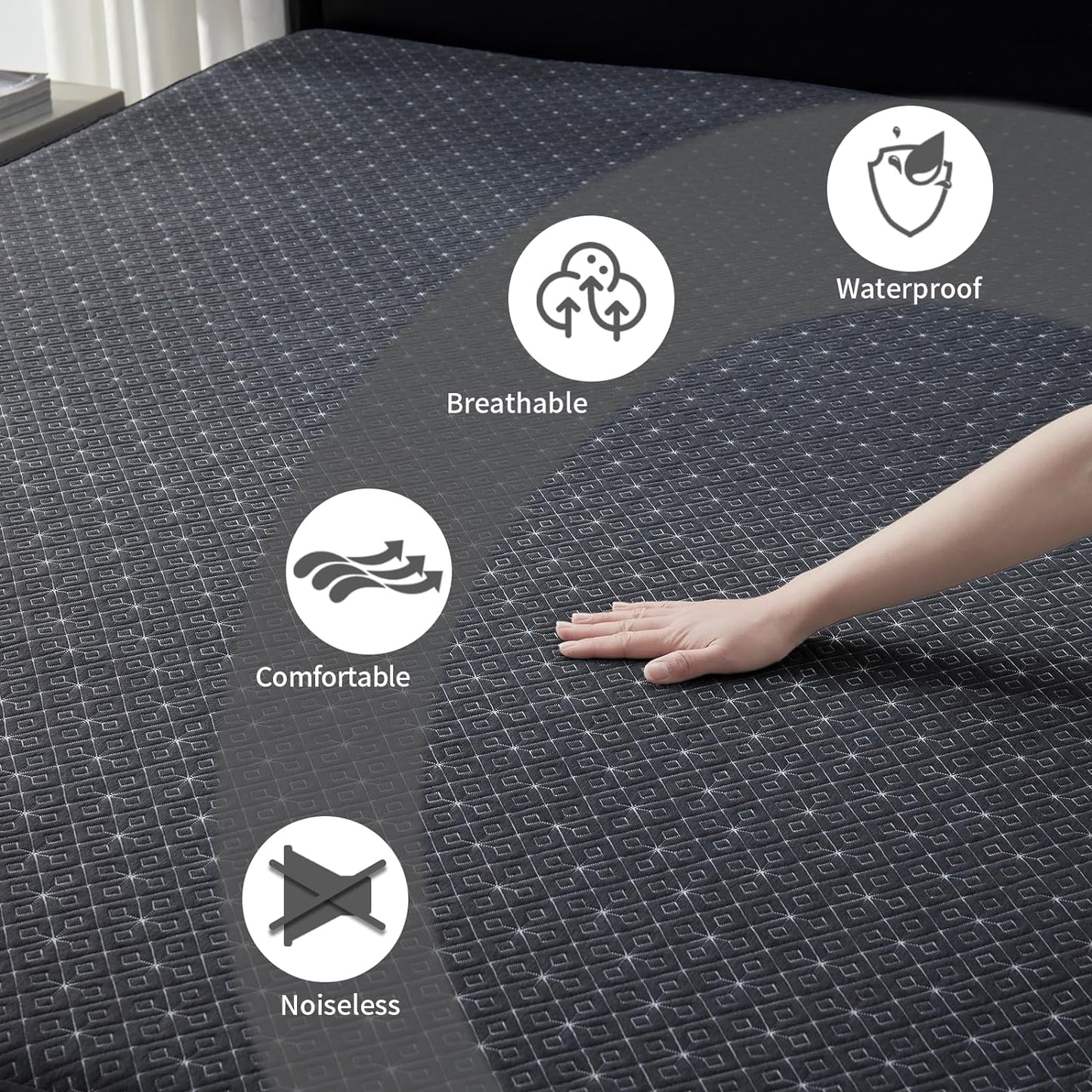 BEDLORE King Mattress Protector, Waterproof Noiseless Mattress Cover with Deep Pocket for 6-18 inches Mattress, Soft Breathable Mattress Pad Machine Washable (Dark Gray)