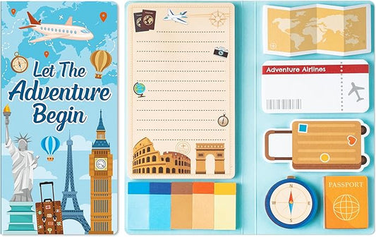 B1ykin Cute Sticky Notes Set - Let The Adventure Begin Self-Stick Notes Pad, 550 Sheets Writing Memo Pages Sticky Notepad for Teacher Appreciation Gifts, School Office Party Supplies (Begin Traveling)