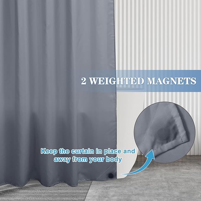 Nasitos Extra Long Fabric Shower Curtain Liners 2 Pack - W72 x H84 - Water Resistant Cloth Shower Curtains with Magnets, Soft Hotel Quality, Machine Washable (Grey, Magnets Included)