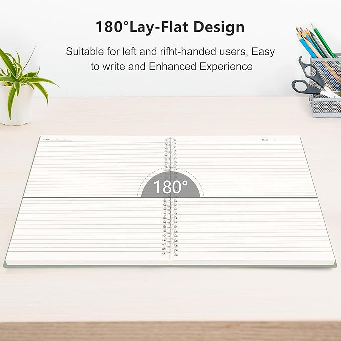 RETTACY Spiral College Ruled Notebook, 300 Pages, A4 Large Size (8.2" x 11.2"), for School, Work, Writing, Journaling, 100 GSM Thick Paper, Flexible Plastic Cover (Light Green)