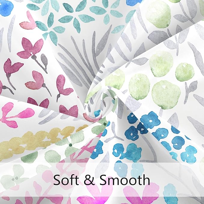 Extra Long Shower Curtain 72 x 84 Inch, Tall Cute Floral Shower Curtain for Bathroom, Blue Pink Yellow Wildflower Boho Cottagecore Fabric Shower Curtain Set with Hooks