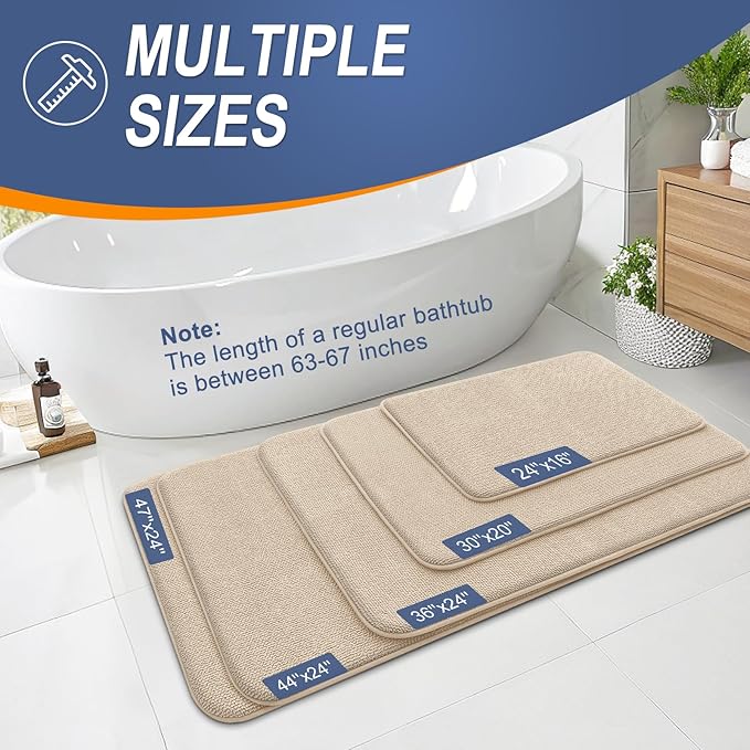 OLANLY Thick Memory Foam Bath Mat Rug 40x24, Extra Soft Absorbent Bathroom Rug, Quick Dry Bath Mats, Non-Slip, Machine Washable Carpet for Bathroom, Tub and Shower, Home Decor Accessories, Beige