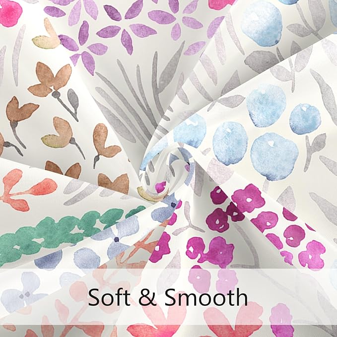 Extra Long Shower Curtain 72 x 84 Inch, Tall Cute Floral Shower Curtain for Bathroom, Hot Pink Wildflower Boho Cottagecore Fabric Shower Curtain Set with Hooks