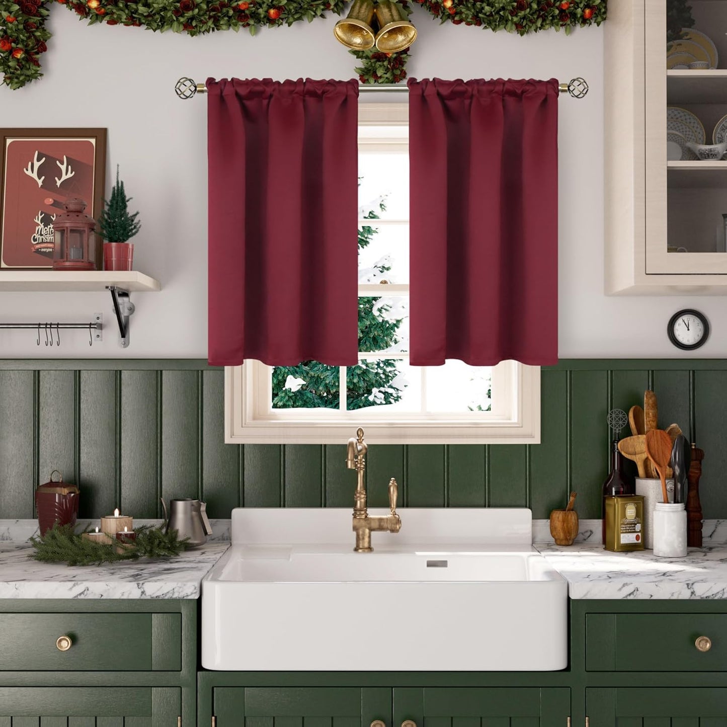 BGment Burgundy Blackout Curtains for Kitchen Cafe Window - Short Window Drapes Thermal Insulated Privacy Blinds for Rv Bathroom, 34 x 45 Inch, 2 Panels