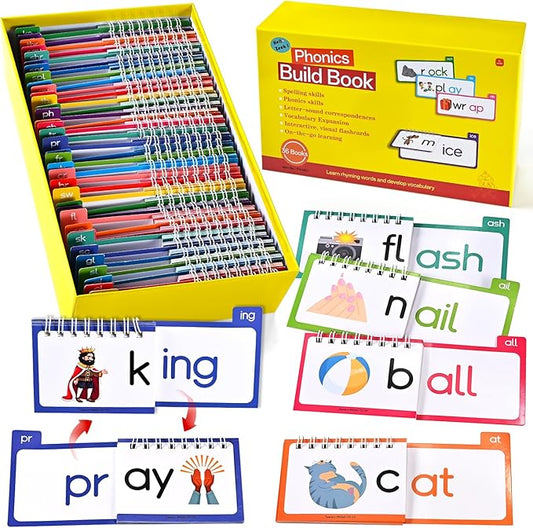 36 Double-Sided Phonics Flash Cards, Word Family Build Book with 72 Word Families, Read and Rhyme Flip Books, Sight Words Flash Cards, Learn to Read Educational Toy for Preschool & Kindergarten