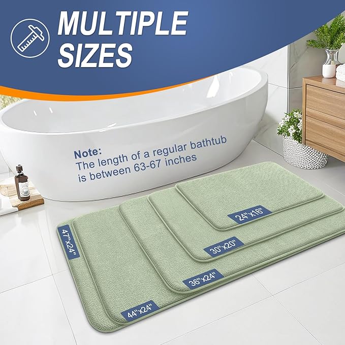 OLANLY Thick Memory Foam Bath Mat Rug 45x27, Extra Soft Absorbent Bathroom Rug, Quick Dry Bath Mats, Non-Slip, Machine Washable Carpet for Bathroom, Tub and Shower, Home Decor Accessories, Sage Green