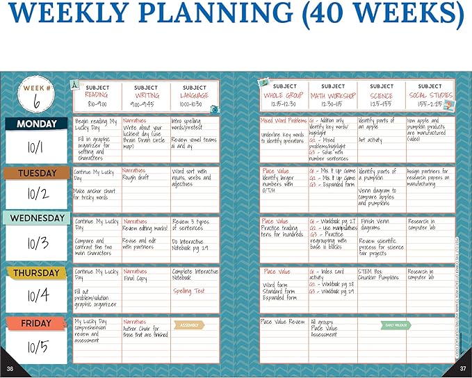 Carson Dellosa Let's Explore Teacher Planner 2025-2026, Undated 8" x 11" Lesson Plan Book With Retro Stickers, Class Schedule, Weekly Calendar, Classroom Must Haves, Homeschool and School Supplies