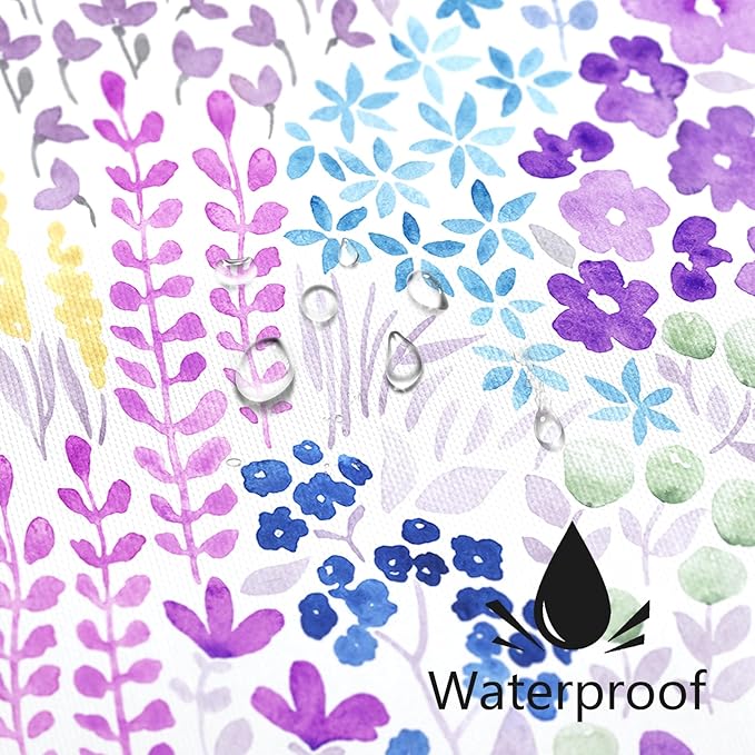 Extra Long Shower Curtain 72 x 84 Inch, Tall Purple Floral Shower Curtain for Bathroom, Colorful Wildflower Boho Cottagecore Fabric Shower Curtain Set with Hooks, Lavender Purple