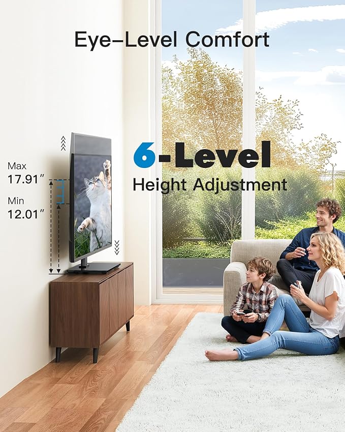 PERLESMITH Universal TV Stand, Table Top TV Stand for 32-60 inch TVs & Monitors, Height Adjustable TV Mount Stand Holds up to 88 lbs with Tempered Glass Base & Wire Management, VESA 400x400mm PSTVS04