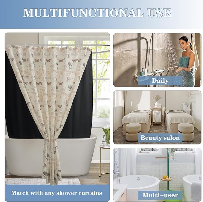Nasitos Fabric Black Shower Curtain or Liner 4 Pack - W72 x H72 - Washable & Light-Weight Cloth Shower Liners for Bathroom, Soft Hotel Quality, Standard Size (Include 8 Separate Magnets)