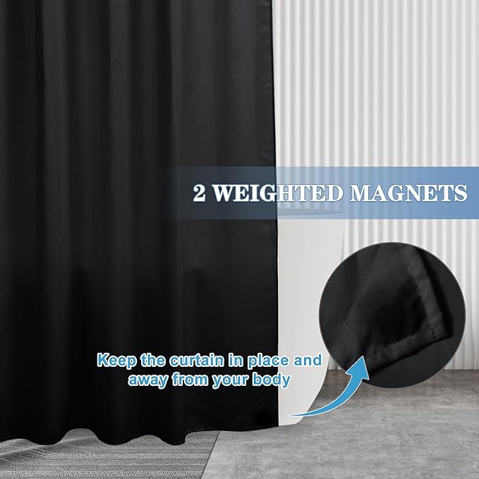 Nasitos Shower Curtain Liners 2 Pack - W36 x H72 - Washable & WaterResistant Fabric Bath Shower Liners for Narrow Stall, Stand Up Shower Stall, RV, Camper (Black, Included Magnet)