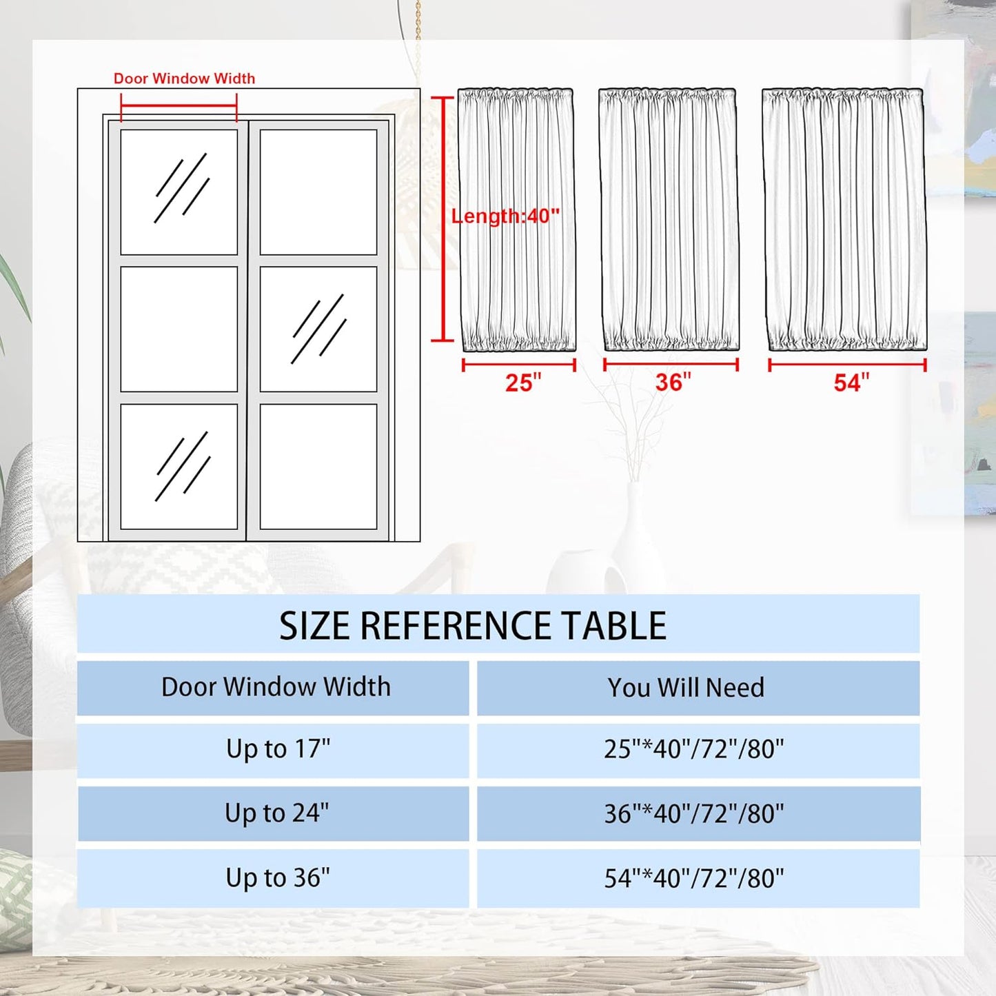 DWCN French Door Curtains – Rod Pocket Thermal Curtain for Doors with Glass Window, Kitchen and Patio Doors for Privacy, 25 X 40 Inches Long, 1 Curtain Panel with Tieback, Pure White