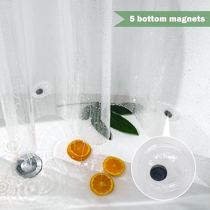 UFRIDAY Clear Stall Long Shower Curtain Liner 60 x 84 inch, EVA Waterproof Weighted Clear Shower Liner with Magnets,Narrow Shower Curtain Liner 60 inch Wide for Bathroom or Window