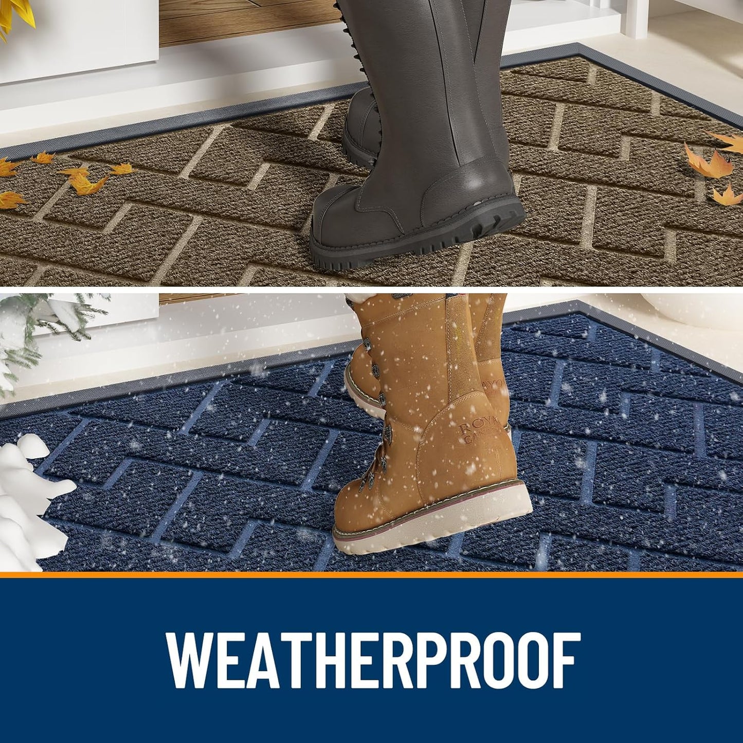 OLANLY Front Door Mat Indoor Outdoor Entrance, Waterproof All-Season, All-Weather Doormat, Sturdy Natural Rubber, Easy Clean Patio Porch Entryway Mat, Herringbone Brick (Jet Black, 29.5x17)