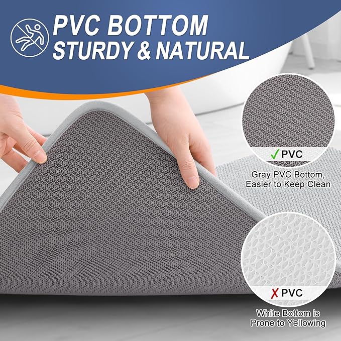 OLANLY Thick Memory Foam Bath Mat Rug 47x17, Extra Soft Absorbent Bathroom Rug, Quick Dry Bath Mats, Non-Slip, Machine Washable Carpet for Bathroom, Tub and Shower, Home Decor Accessories, Light Grey