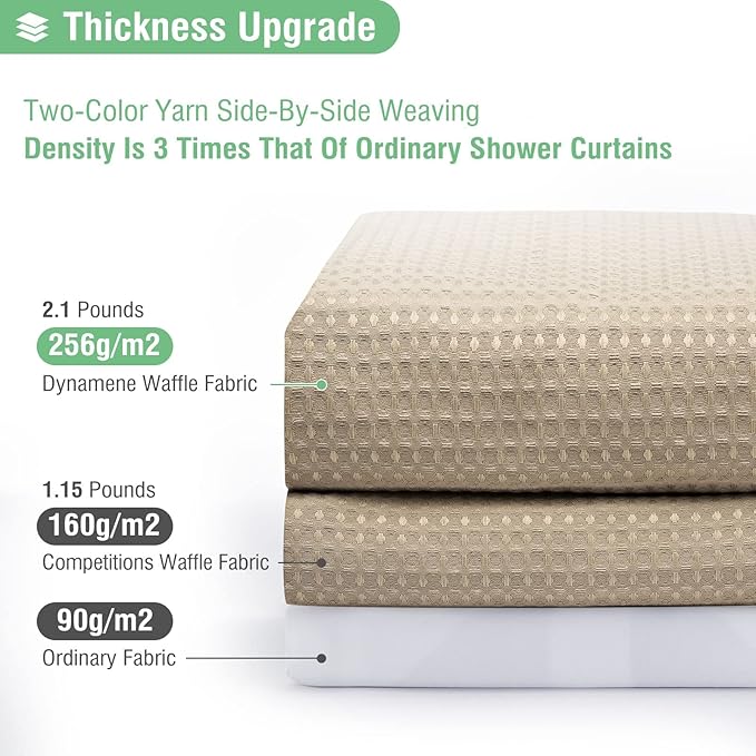 Dynamene Stall Fabric Shower Curtain - 60 x 84 inch Long Waffle Weighted Thick Cloth Shower Curtain for Bathroom, Neutral Heavy Duty Hotel Spa Luxury Shower Curtain Set with 10 Hook, Beige/Khaki