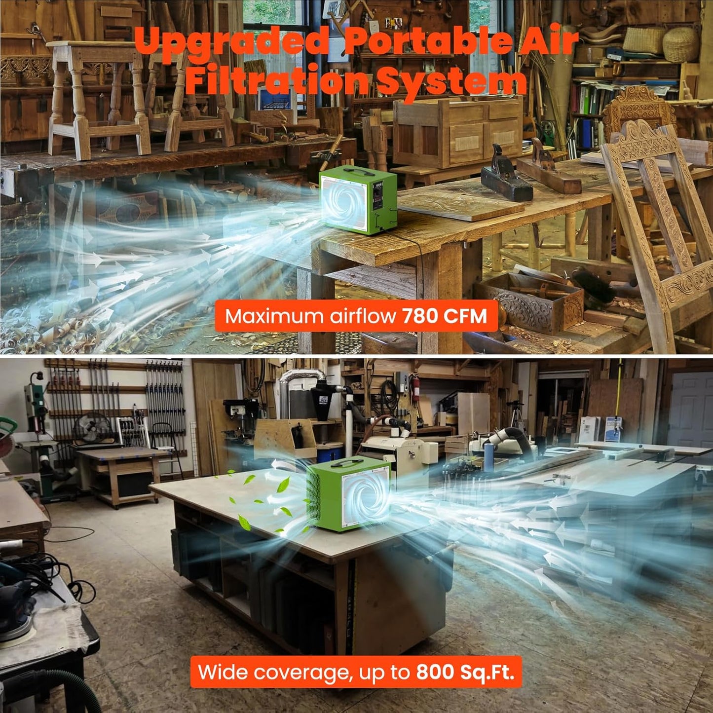 Abestorm Tabletop Dust Collector for Woodworking, Portable Intake Air Filtration Systems, Movable Air Filter with Timer Function, Ideal for Garage Works Shop and Room Renovations