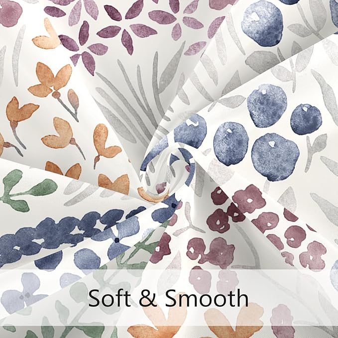 Extra Long Shower Curtain 72 x 84 Inch, Tall Cute Floral Shower Curtain for Bathroom, Mauve Wildflower Boho Cottagecore Fabric Shower Curtain Set with Hooks