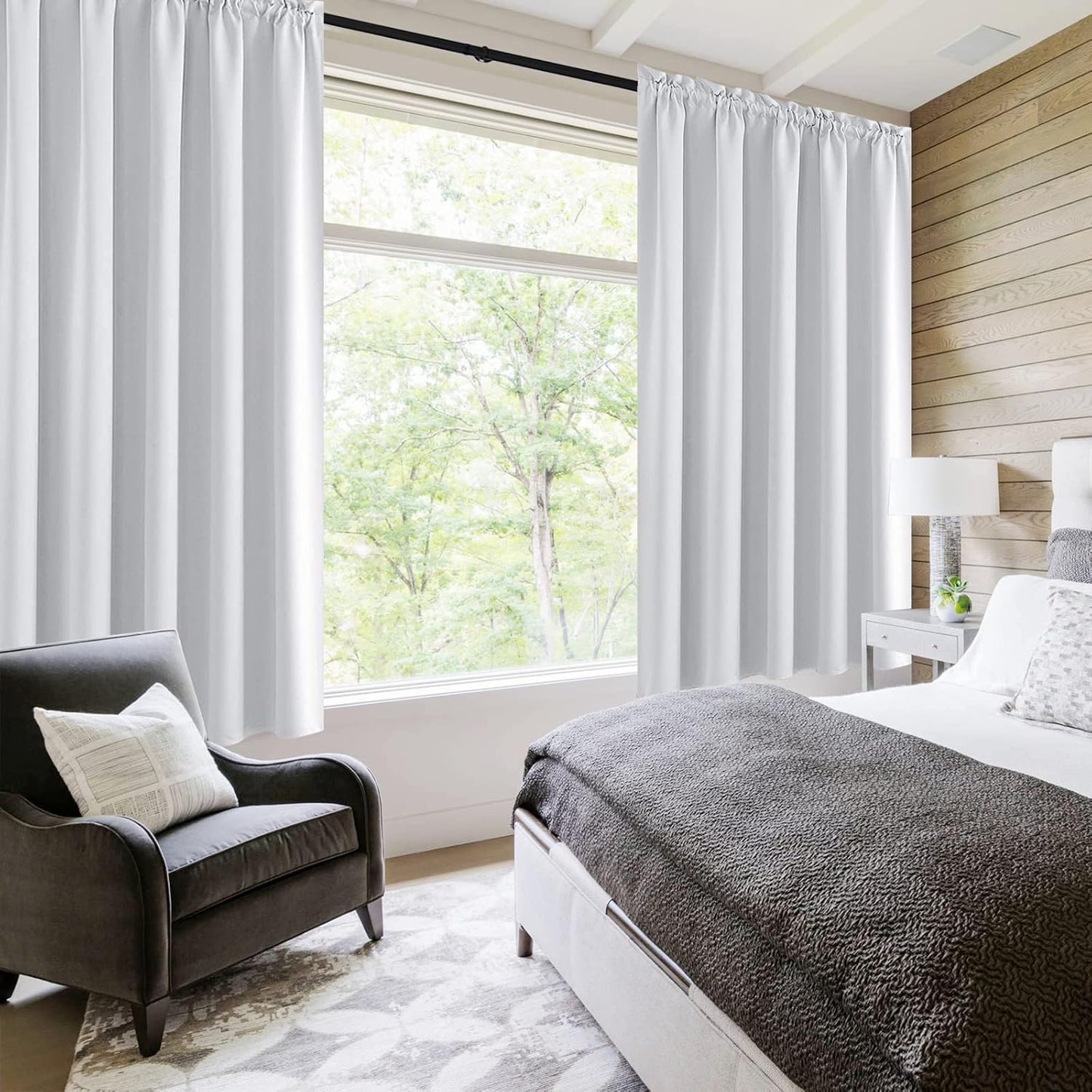 DWCN White Short Room Darkening Curtains for Kitchen/Bedroom, 42 x 36 inches Long - Energy Saving Window Drapes for Nursery with Rod Pocket, Set of 2 Panels