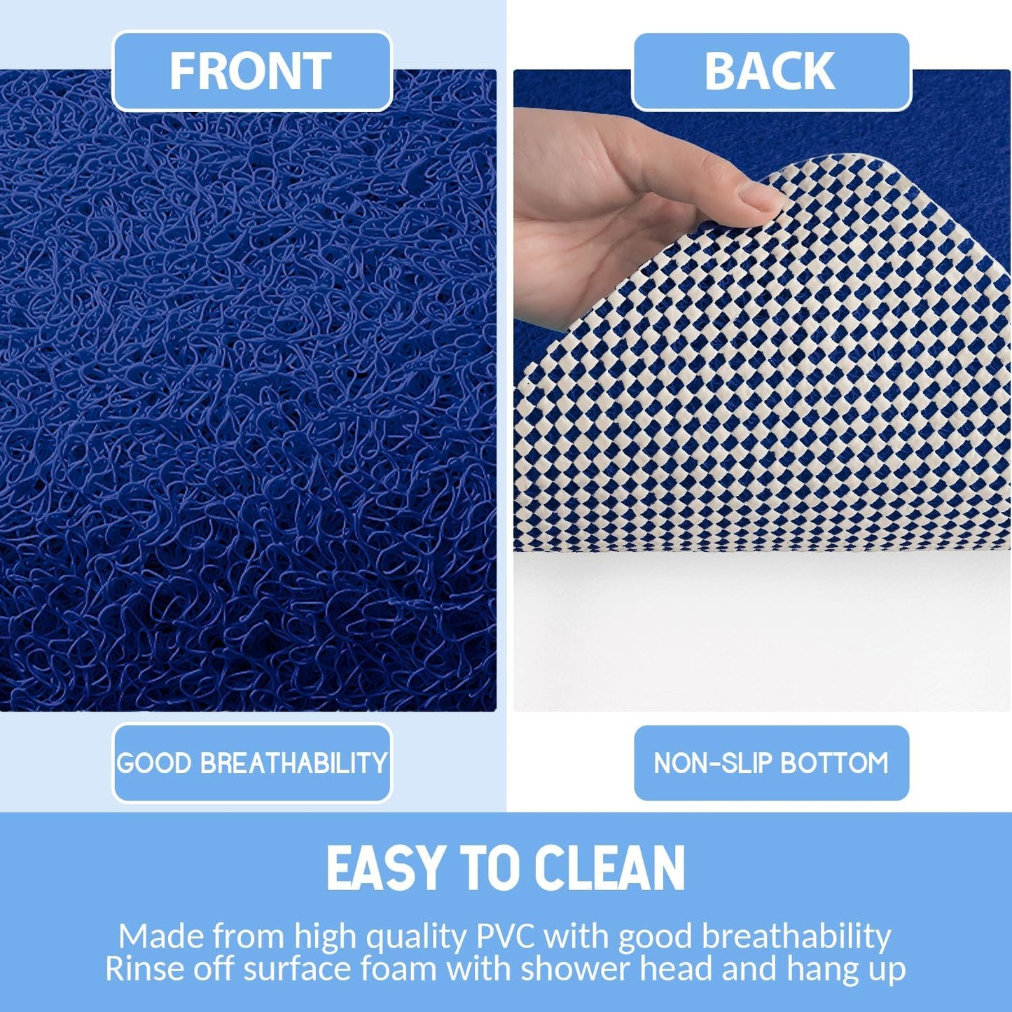 Non-Slip Bathtub Mat, Anti Slip Shower Mat, Fast Drying Bathtub Mats, Foot Scrubber Mat, Anti Slip Mat for Tub, Floor, Bathroom, Kitchen, Home, Hotel (Navy Blue 40"×16")