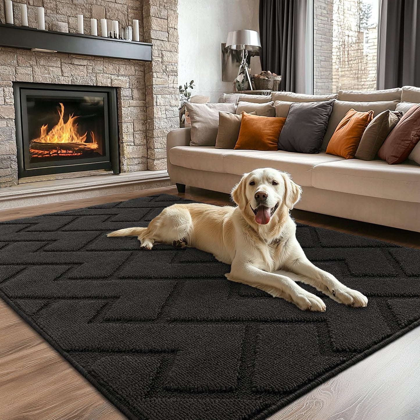 hicorfe Indoor Doormat,Front Back Door Mat Rubber Backing Non Slip Door Mats 47"x71" Absorbent Resist Dirt Entrance Doormat Inside Floor Mats for Entryway Washable Low-Profile (Charcoal)