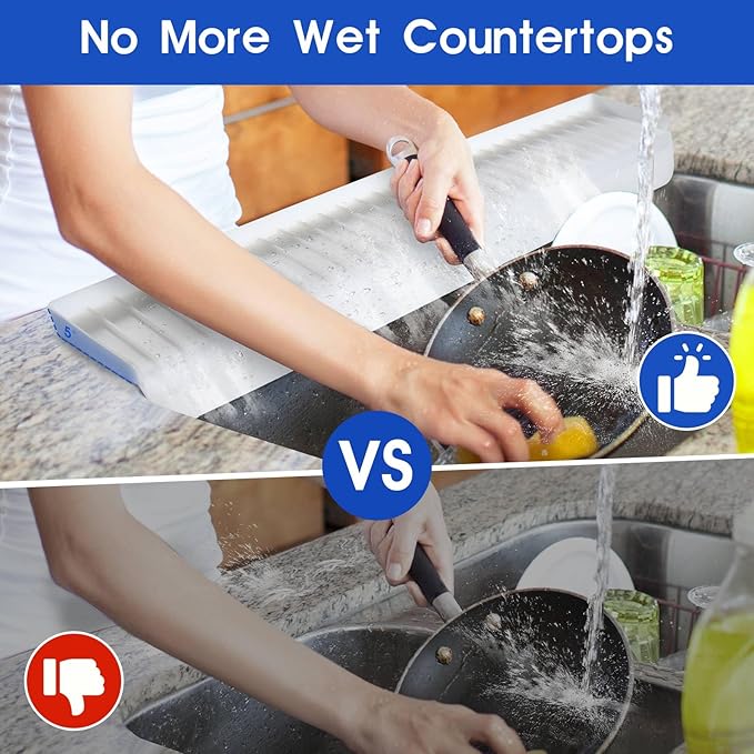 24"x4" Silicone Sink Edge Protector - Splash Guard with Suction Cups & 5° Tilt, Cuttable Edge Guard for Kitchen Sink, Bathroom,Granite & Quartz Countertops(White)
