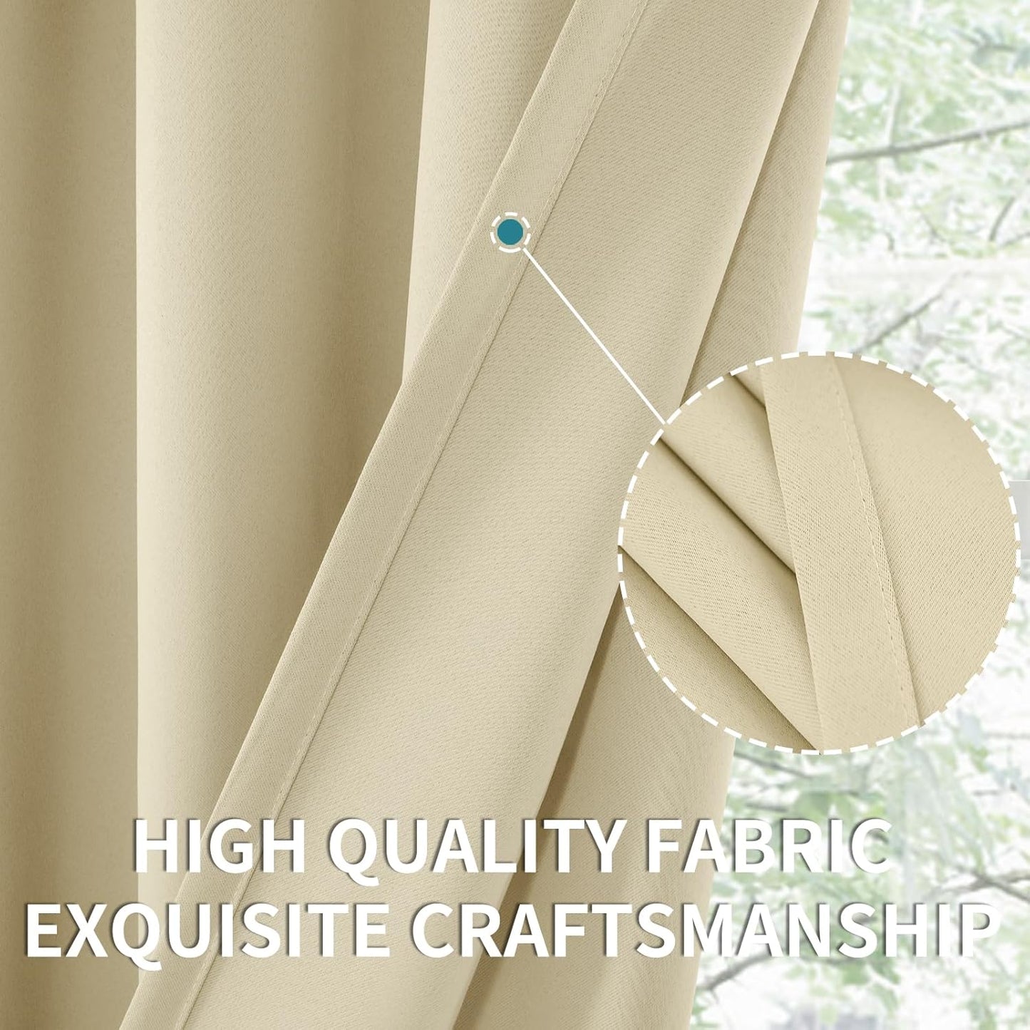 BGment Beige Blackout Curtains 40 Inches Long for Kitchen Window - Short Thermal Insulated Drapes with Rod Pocket Darkening Privacy for Basement Cafe Bedroom, 42 x 40 Inch, 2 Panels
