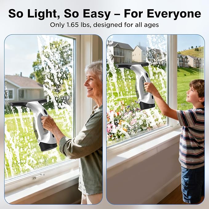 Window Vacuum Squeegee Cordless, 2000Pa Electric Window Cleaner Tool with 2200mAh & 150ml Water Collection Tank, Window Cleaning Kit Shower Squeegee for Glass Doors, Windows, Mirrors, Car (White)