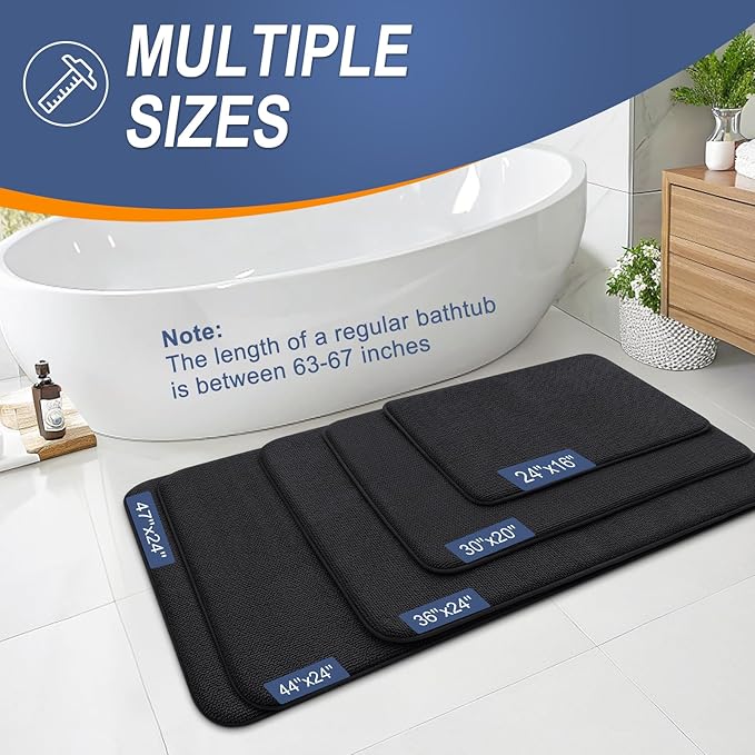 OLANLY Thick Memory Foam Bath Mats Rugs 44x32, Extra Soft Absorbent Bathroom Rug, Quick Dry Bath Mat, Non-Slip, Machine Washable Carpet for Bathroom, Tub and Shower, Home Decor Accessories, Black