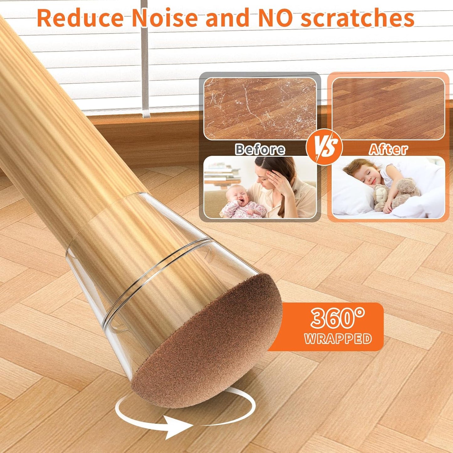 Chair Leg Floor Protectors Extra Small 24Pcs,Silicone Chair Leg Protectors for Hardwood Floors/Tiles,360°Wrapped Felt Bottom to Prevent Scratch and Reduce Noise, Round Clear